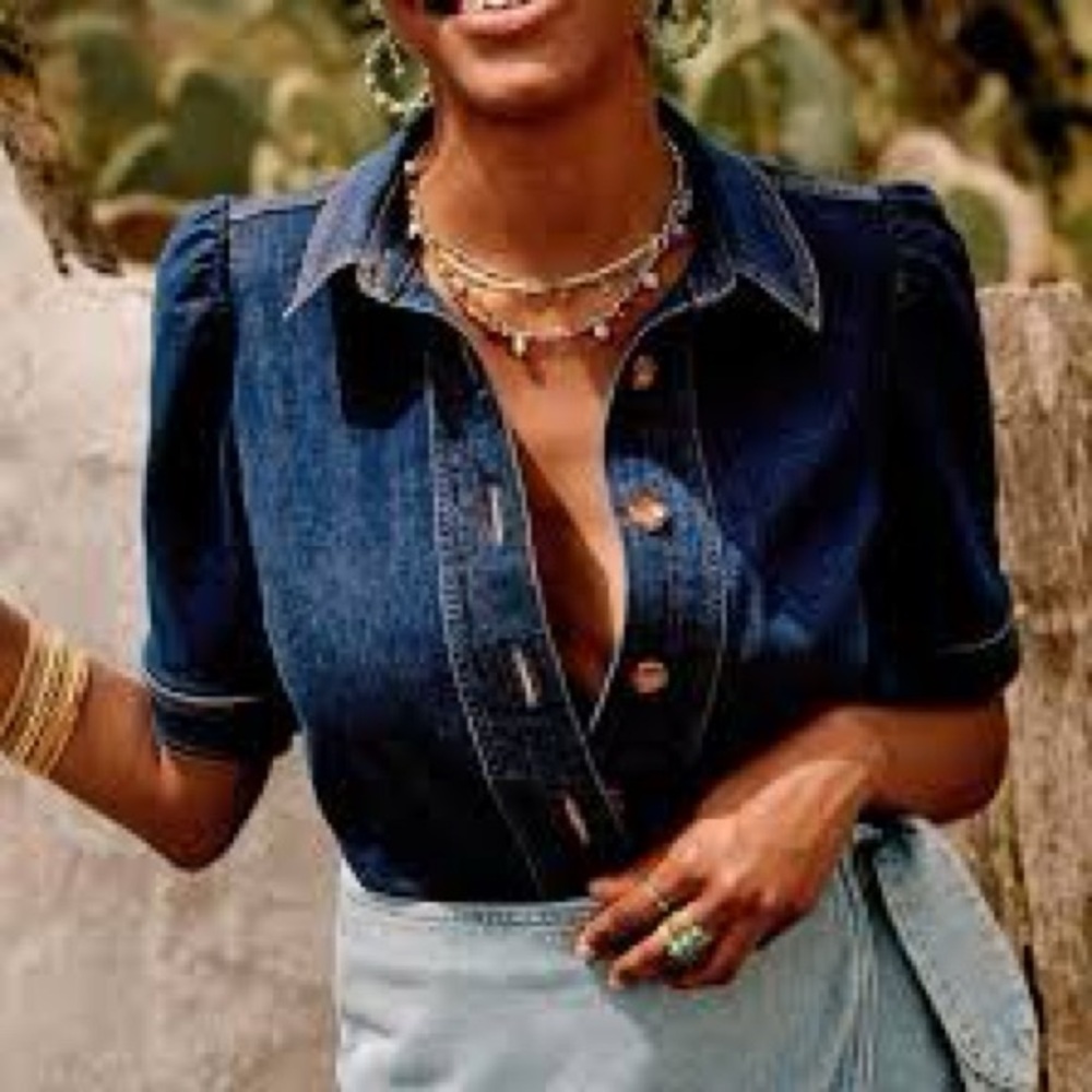 Sezane Kendall Button Down Chambray Blouse